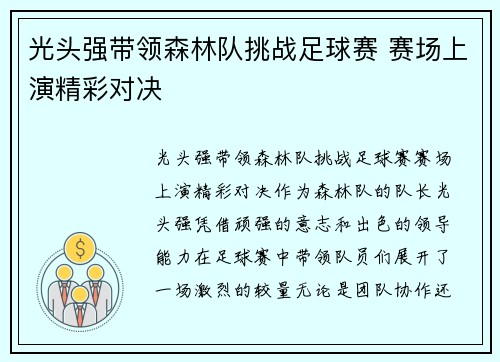 光头强带领森林队挑战足球赛 赛场上演精彩对决