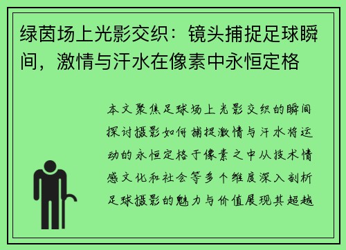 绿茵场上光影交织：镜头捕捉足球瞬间，激情与汗水在像素中永恒定格