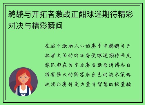 鹈鹕与开拓者激战正酣球迷期待精彩对决与精彩瞬间